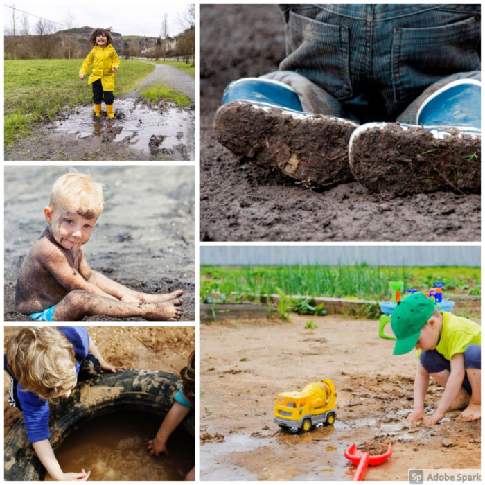 various children playing in mud
